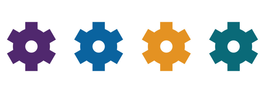 Gear Settings and Options Icons Set, Flat Mechanical Cogwheel Vector Symbols Isolated on White Background