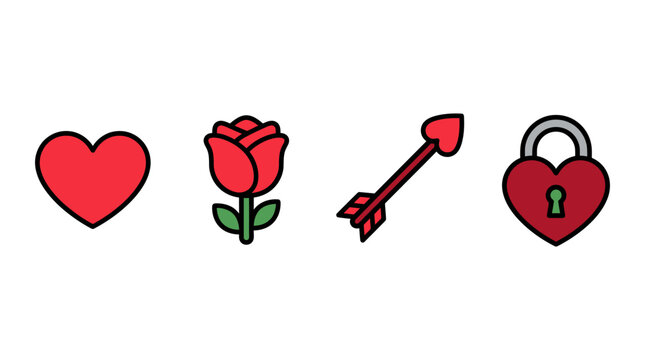 Symbolic Icons Representing Love and Romance.