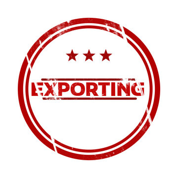Red circular exporting rubber stamp isolated on white