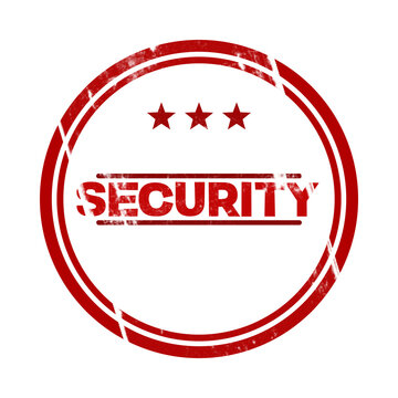 Red grunge security rubber stamp isolated on white background