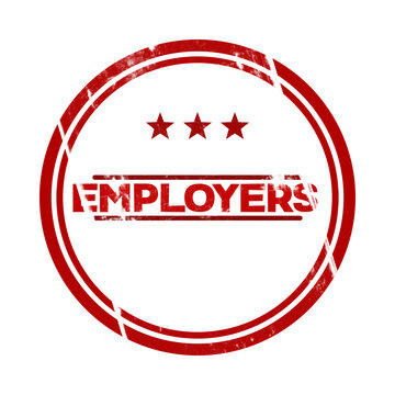 Red rubber stamp with employers text and stars isolated