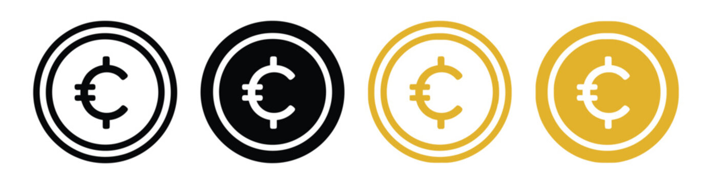 Cent coin vector icon set with gold and black currency symbols