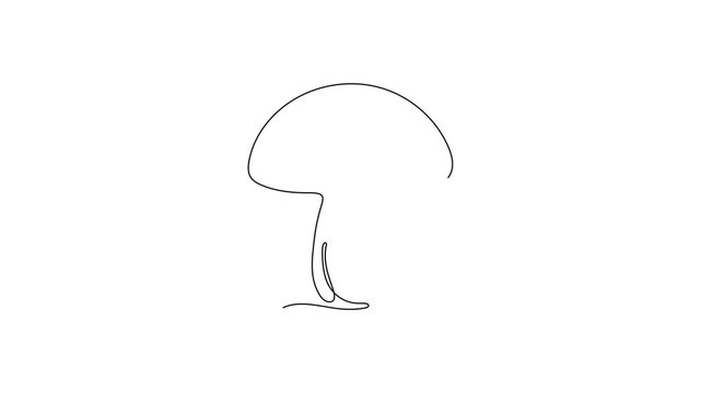 Continuous one line drawing of mushroom, minimalist champignon fungus sketch for vegan food logo and nature concept