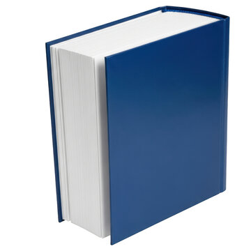 A single thick blue book standing upright with pages visible isolated on transparent background
