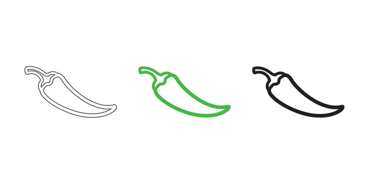 Minimalist chili pepper outline icons in green and black line art styles