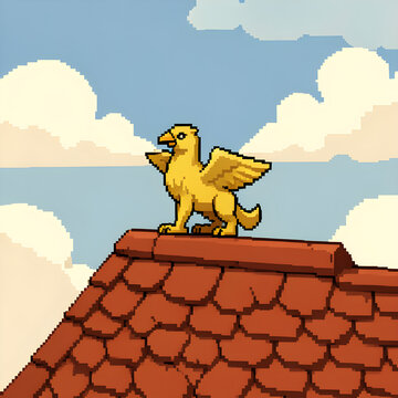 Small griffin resting on a sunlit roof