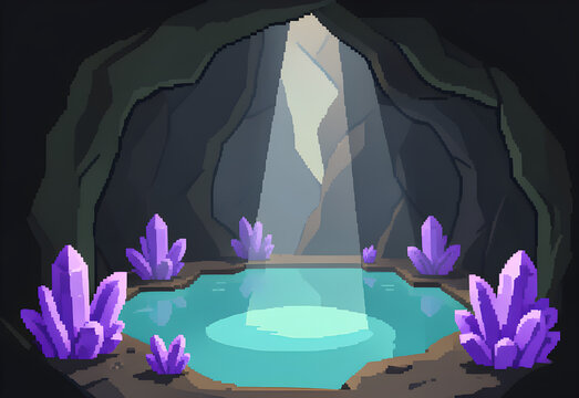 Crystal cavern with a shallow turquoise pool
