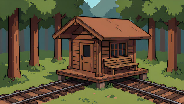 Forest train station with one empty platform