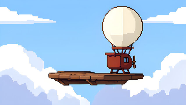 Rust red airship beside a cloud landing