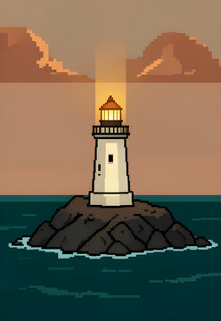 Lighthouse on a windswept basalt island
