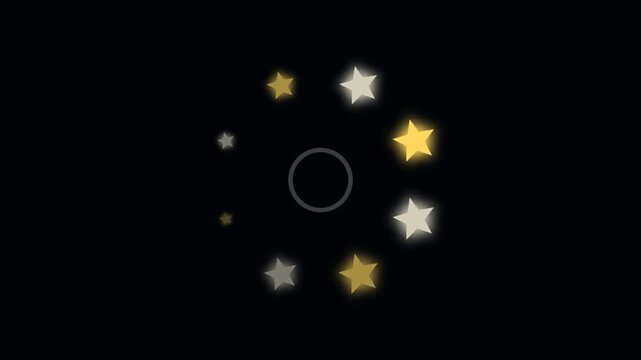 Golden Stars Rotating Around Circle on Black Background