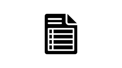 Fototapeta premium A black and white vector icon depicting a document or spreadsheet with a folded corner representing digital data management and organized business file information
