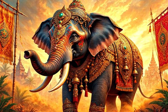 Majestic Elephant in Ornate Indian Regalia