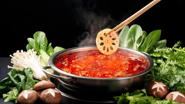 Spicy Hot Pot with Fresh Vegetables and Lotus Root