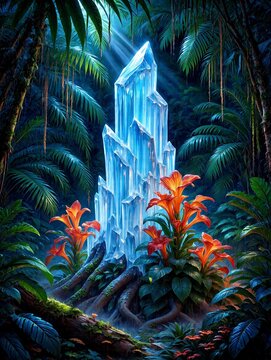 Enchanting Crystal Growths in a Lush Tropical Jungle