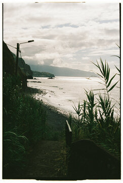 Narrow Coastal Path Down to Black Pebble Beach in Madeira