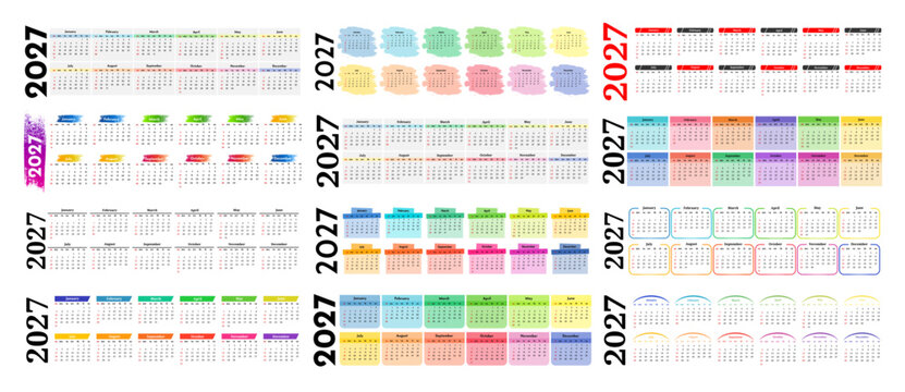 Calendar for 2027 isolated on a white background
