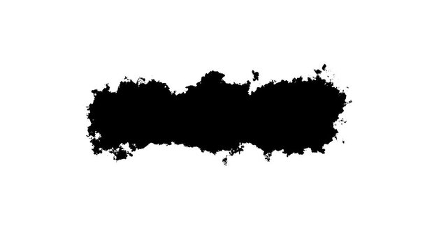 Transitions of black expanding paint stains on white backdrop, ink drop spreading animation, 4k video black ink splatter background