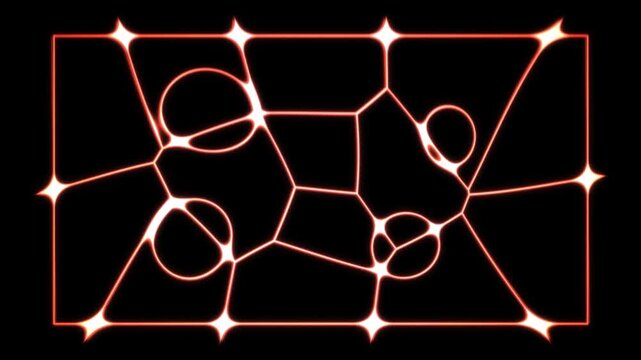 Abstract Red Cell Wireframe Grid Structure, Futuristic Cyber Mesh Motion Graphic
