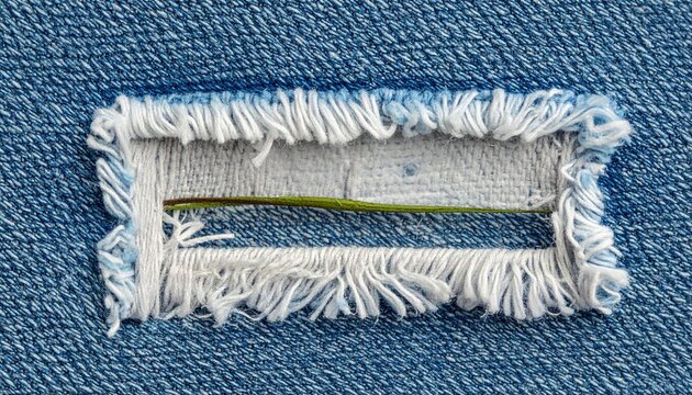 Frayed light blue denim fabric patch