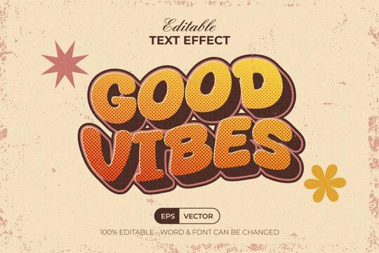 Editable Retro Text Effect Good Vibes Wavy 3D Style.