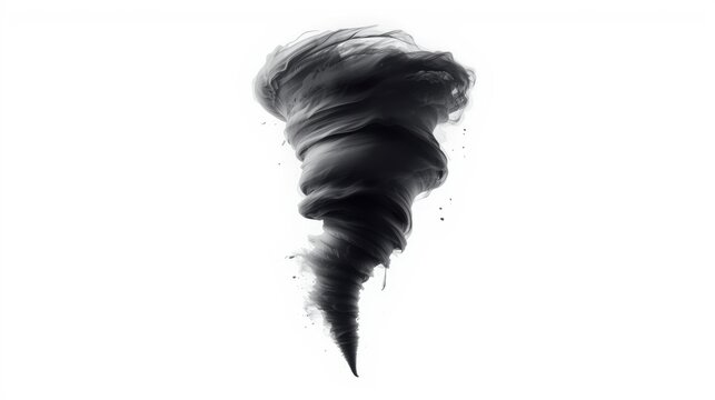 Dramatic tornado silhouette with swirling motion and dynamic wind effect on white background