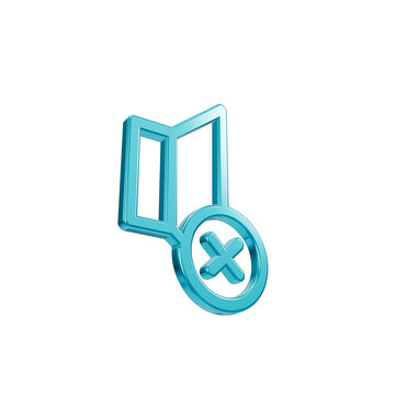 3d icon of speaker with cross symbol in blue color rendered as a transparent png graphic design asset for user interface mute volume sound off concepts on a dark background