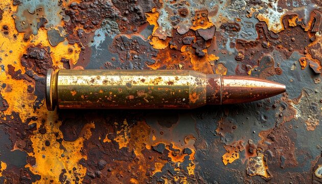 Old corroded bullet shell casing with weathered rusty metal texture