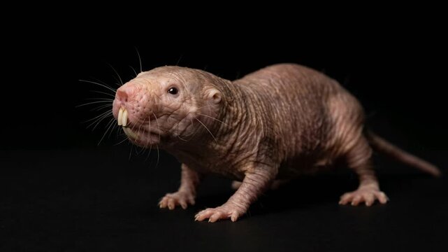 naked mole rat close up isolated on black background video