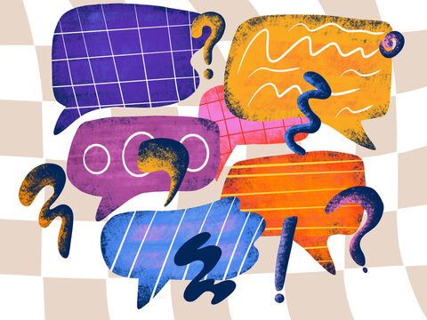 Different speech bubbles in various colors and shapes