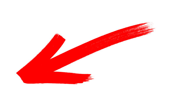 Red brush stroke arrow pointer on white background