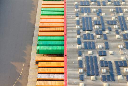 Aerial Logistics Warehouse With Solar Panels