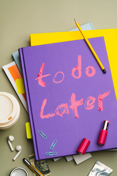 To do later text on purple notebook written with red lipstick