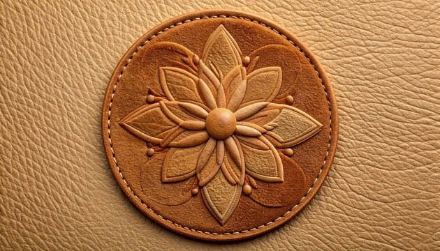 Tan suede leather circular patch with soft textured surface