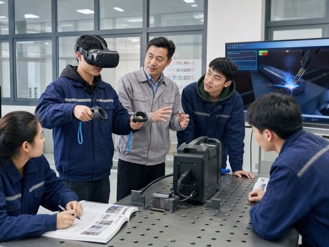 Vocational Training with Virtual Reality Welding Simulator in Modern Workshop