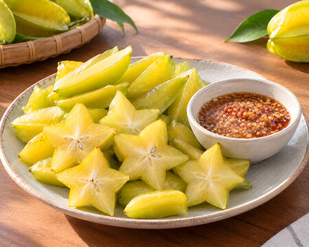 Sliced Star Fruit with Chili Dipping Sauce - Ma Feung