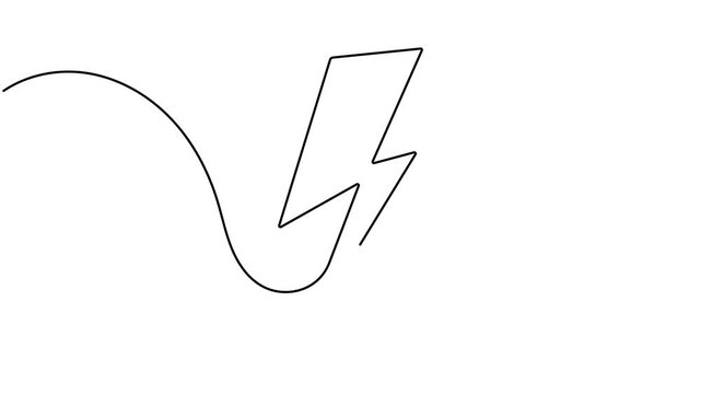 Modern electric power lightning bolt icon sign continuous one line art single drawing on white background minimalist collection of digital energy and flash thunderbolt concept symbol animation video