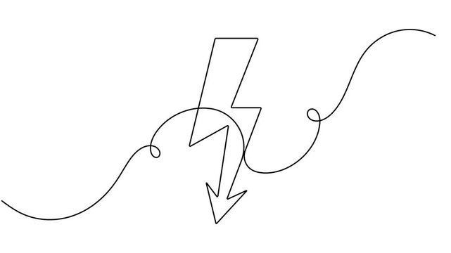 Modern electric power lightning bolt icon sign continuous one line art single drawing on white background minimalist collection of digital energy and flash thunderbolt concept symbol animation video