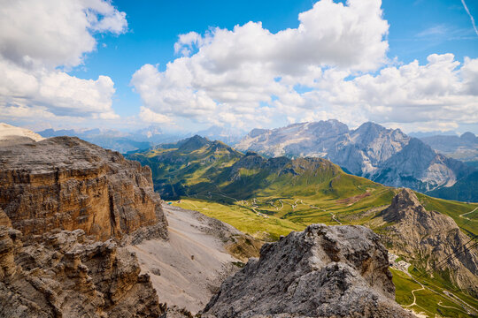 Beautiful View of Mountains and Clouds in the Dolomites Region