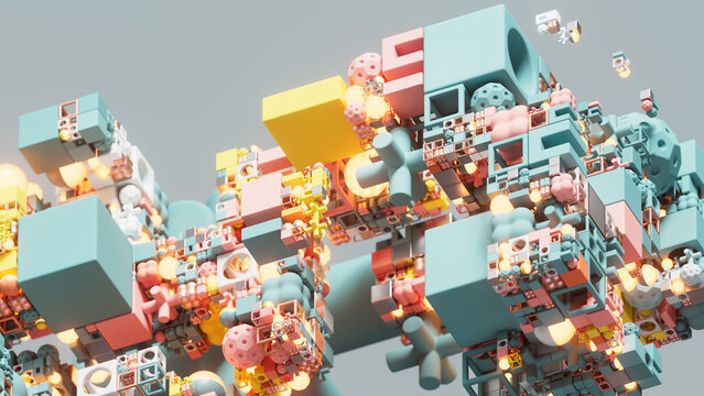 Abstract Pastel Modular 3D Structure in Teal and Pink