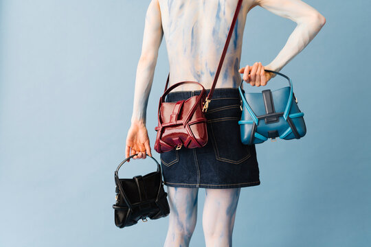 Painted Back In Denim Skirt With Handbags