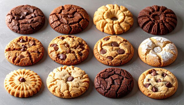 Assorted fresh baked cookies with varied shapes and textures