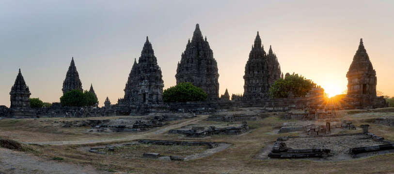 Panorama of Prambanan temple near Yogyakarta city, Central Java, Indonesia