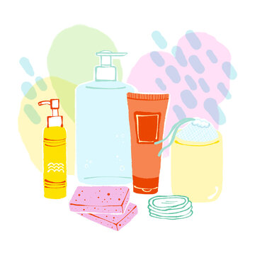 Colorful Facial Cleansing and Skincare Products