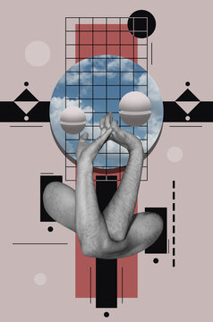 Collage art in surrealism style with a two  male arms