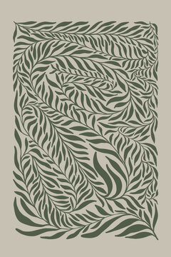 Minimalist green leaf pattern illustration on beige background