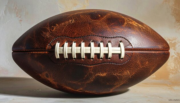 American football made from genuine brown leather with white stitched laces