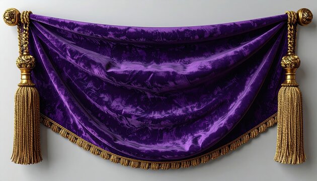 Purple velvet heraldic banner with elegant gold tassels