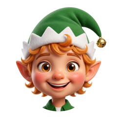 Obraz premium Cute cartoon elf head with green hat isolated on transparent background