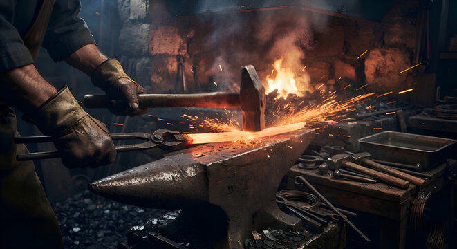 blacksmith working on a metal